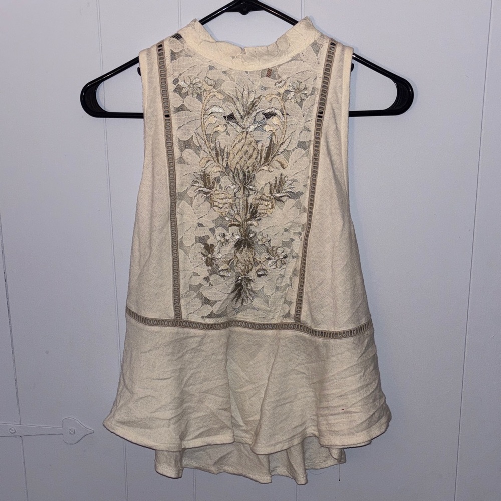 Free People Floral Embroidered Cream Blouse